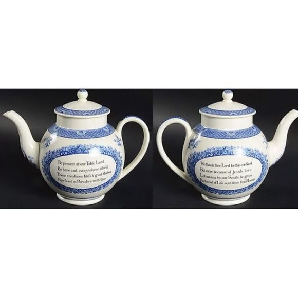 Vtg  Calico John Wesley Methodist Prayer Replica 1761 Wedgwood Teapot 7" H - Picture 2 of 2